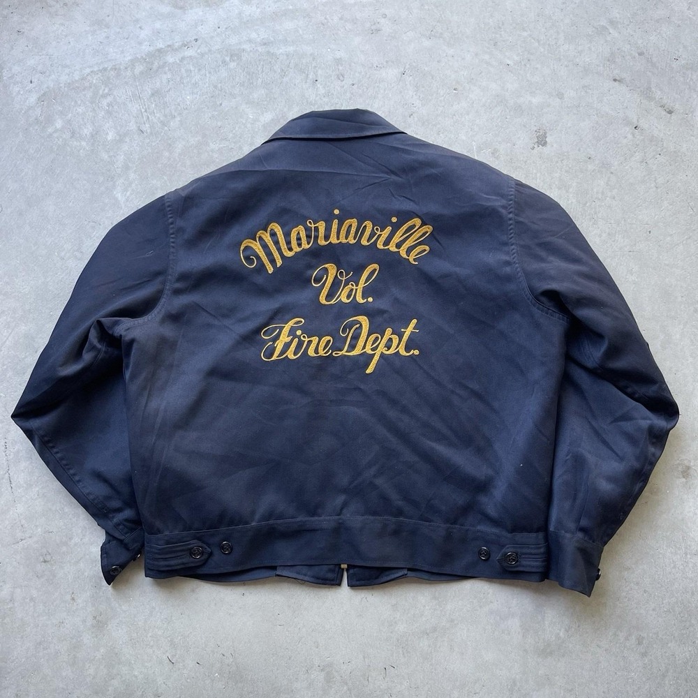 Vintage 50s Chain Stitch Jacket Fireman Mariaville Patch Fire Dept Talon Lined - Picture 1 of 10